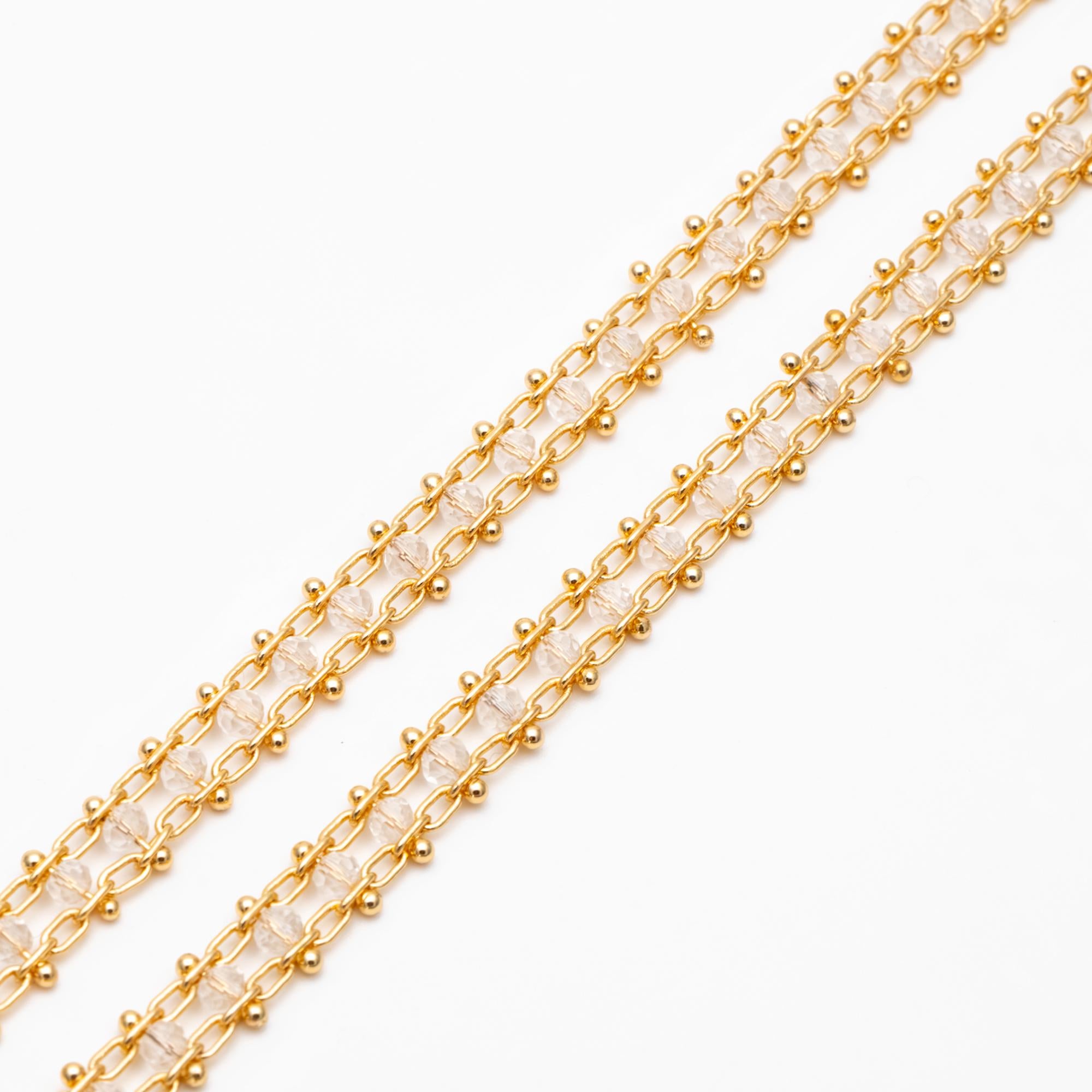 Gold plated Brass Beaded Chain 7mm, Designer Chain with Crystal Glass Rondelle Beads (#LK-171)/ 1 Meter=3.3ft
